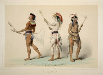 Jogadores de bola, da Catlins North American Indian Portfolio. Cenas de caça e diversões das Montanhas Rochosas e Prairies of America, pub. 1845 de George Catlin