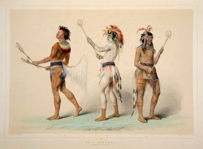 Jogadores de bola, bar. Litografia colorida de 1845. de George Catlin