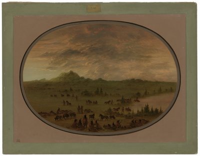 Bivaque de um grupo de guerra Sioux ao nascer do sol de George Catlin