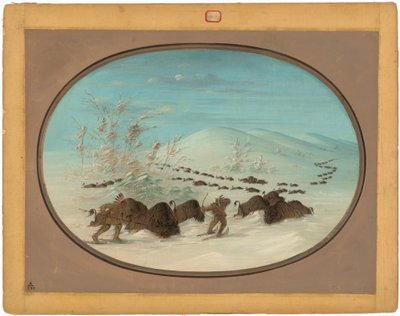 Perseguição de búfalos na neve - Ojibbeway de George Catlin