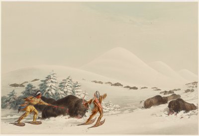 Caça ao bisonte com raquetes de neve de George Catlin