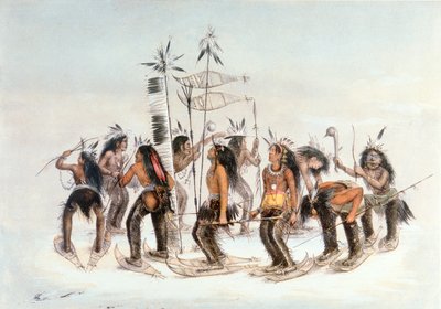 Chippewa Snowshoe Dance, c.1835 (aguarela sobre papel) de George Catlin
