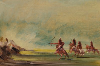 Comanche a dar flechas ao Medicine Rock de George Catlin