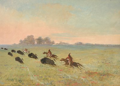 Índios comanches perseguindo búfalos de George Catlin