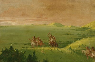 Partido de Guerra Comanche, Chefe Descobrindo o Inimigo e Incitando seus Homens ao Nascer do Sol, 1834-1835. de George Catlin