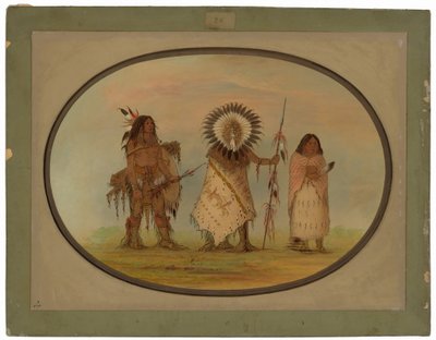 Crow Chief, sua esposa e um guerreiro de George Catlin