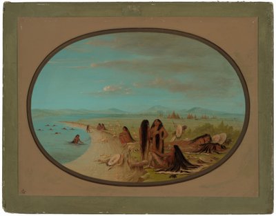 Guerreiros corvos a tomar banho de George Catlin