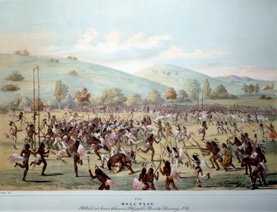 Indian of America: um jogo de bola em uma tribo de Red Skins. Impressão de George Catlin (1794-1872) Colecção Privada do século XIX de George Catlin