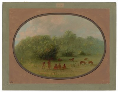Índios e cavalos na floresta de George Catlin