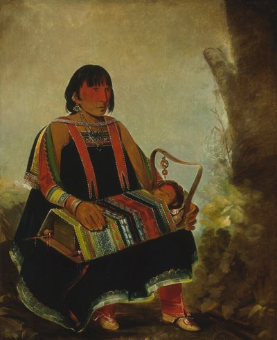 Jú-ah-kís-gaw, Mulher com seu filho em um berço, 1835. de George Catlin