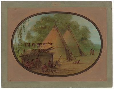 Fazendo pontas de flecha de sílex - Apachees de George Catlin
