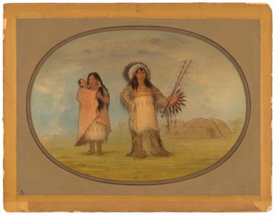 Chefe Civil Mandan, sua esposa e filho de George Catlin