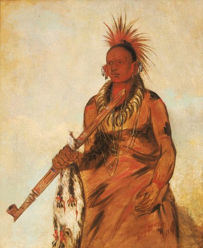 No-o-mún-nee, Caminha na chuva, um guerreiro, 1832. de George Catlin