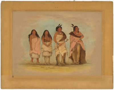 Chefe Pawneepict, duas filhas e um guerreiro de George Catlin