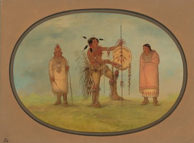 Guerreiro Saukie, sua esposa e um menino, 18611869. de George Catlin