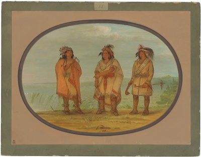 Chefe Seneca, Jaqueta Vermelha, com Dois Guerreiros de George Catlin