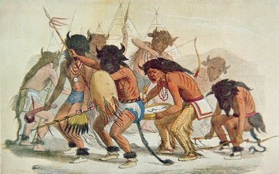 Sioux Buffalo Dance (cor litho) de George Catlin