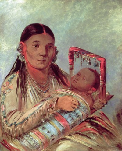 Sioux mãe e bebé, c.1830 (óleo sobre tela) de George Catlin