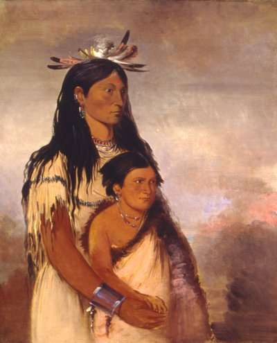 Túnk-aht-óh-ye, o Trovão, um Rapaz, e Wun-pán-to-mee, a Doninha Branca, uma Rapariga de George Catlin