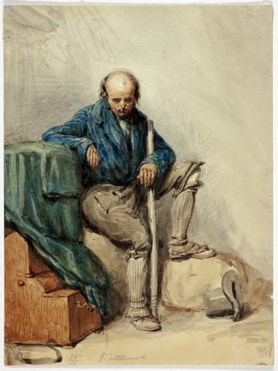 Homem careca sentado sobre pertences (anverso); Senhora de vestido amarelo (verso) de George Cattermole