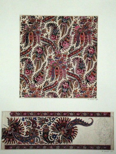 Desenhos de tecido para Paisley Shawls, c.1871 (guache sobre papel) de George Charles Haite