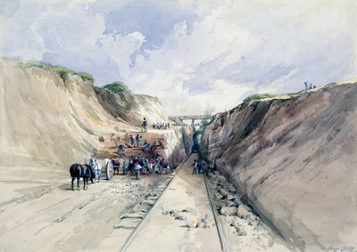 Cavando um corte na Great Western Railway, 1841 (wc no papel) de George Childs