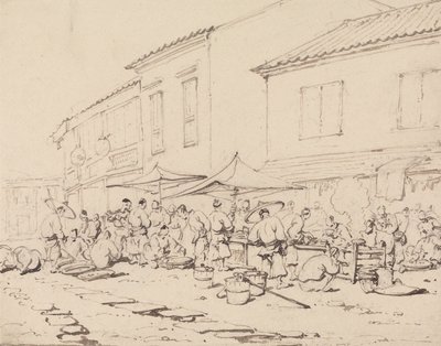 Uma praça de mercado e uma multidão de George Chinnery