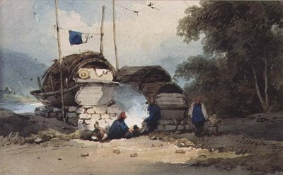 Um acampamento à beira-rio, China de George Chinnery