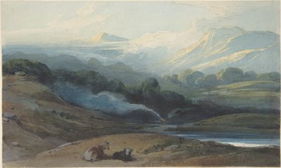 Gado em repouso numa paisagem montanhosa, Bengala de George Chinnery