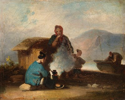 Cena chinesa, mulheres a preparar chá de George Chinnery