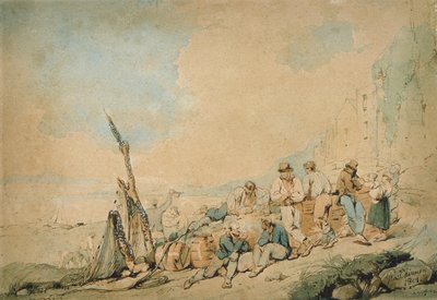 Costa cena com figuras perto de uma parede de George Chinnery