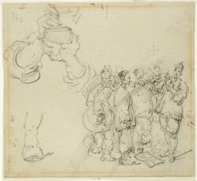 Folha de estudos: Mãos e grupo de figuras orientais de George Chinnery