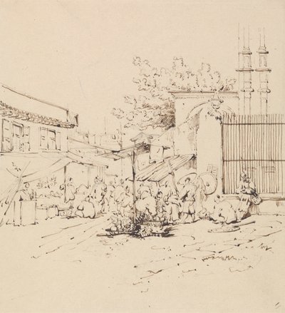 Cena de rua com Merchants Selling Wares de George Chinnery