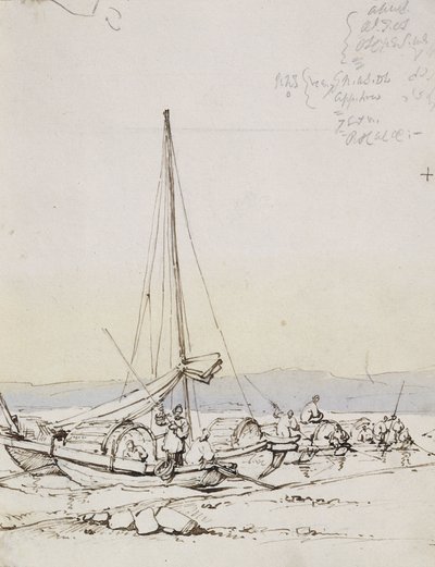 Barcos Tanka na costa, de George Chinnery