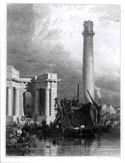 A Torre de Tiro e a Ponte Waterloo, gravada por G. Cooke de George Clarkson (after) Stanfield