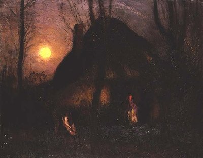 Casa de campo à luz da lua de George Clausen