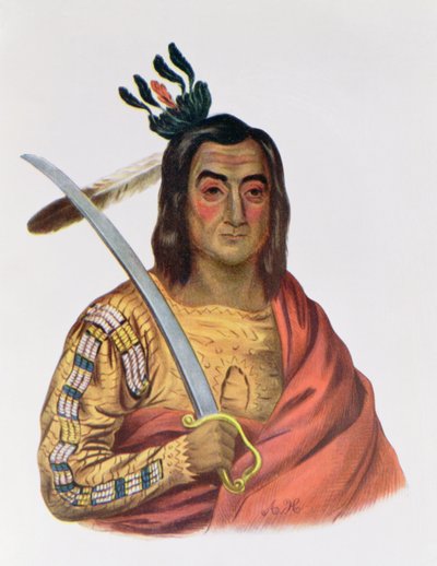 Mou-Ka-Ush-Ka ou "The Trembling Earth", um chefe Yankton Sioux, ilustração de "As tribos indígenas da América do Norte", de Thomas L. McKenney e James Hall, pub. John Grant de George Cooke