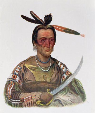 To-Ka-Cou, um chefe de Yankton Sioux, 1837, ilustração de &39;os tribos indígenas da América do Norte, Vol.1&39;, por Thomas L. McKenney e James Hall, pub. John Grant de George Cooke