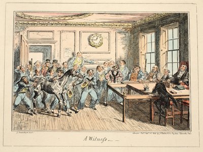 Uma testemunha, do hospital de Greenwich, uma série de esboços navais, descritiva de uma vida de um homem do homem de guerras, bar. 1825 (gravura colorida à mão) de George Cruikshank