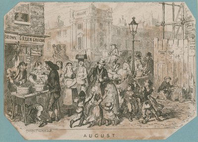 Uma cena de mercado movimentada de George Cruikshank