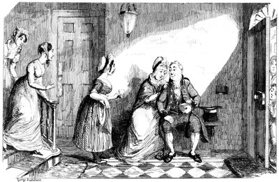 Várias mulheres atendem a um homem pobre, do século XIX. de George Cruikshank