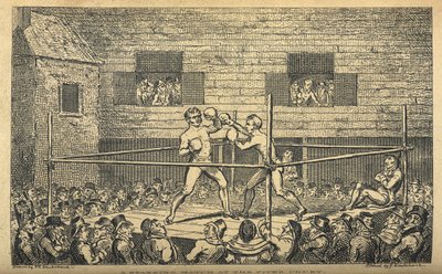 Um combate de luta no tribunal de Fives. Um combate de boxe, de 