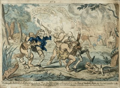 Todos entre os hotentotes Capering Em terra ..., publicado em 7 de setembro de 1819 de George Cruikshank