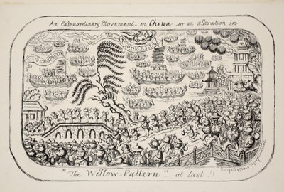 Um Movimento Extraordinário na China - ou - uma alteração no Padrão de Salgueiro, finalmente !!, pub. 1853 de George Cruikshank