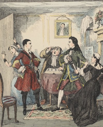 Audácia de Jack Sheppard, ilustração de Jack Sheppard: Um Romance de William Harrison Ainsworth, publicado em 1839 (gravura colorida à mão) de George Cruikshank