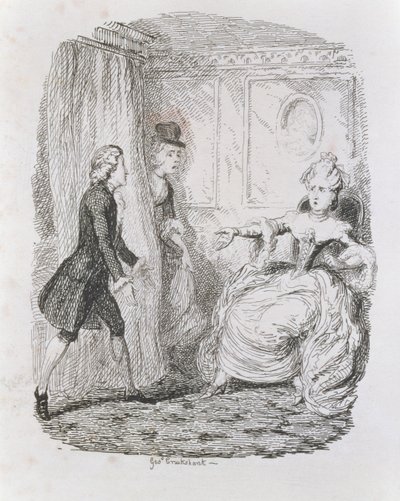 Situação embaraçosa de Lady Bellaston, de "Tom Jones, a história de um enjeitado", gravada pelo artista, ilustração de "The Works of Henry Fielding", pub. por Henry G. Bohn, 1853 de George Cruikshank