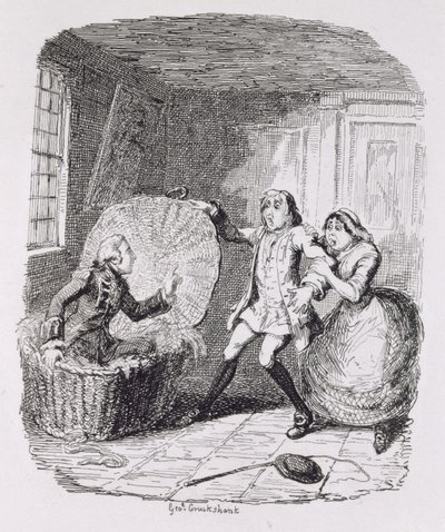 Booth descoberto no Hamper, de &39;Amelia&39;, gravado pelo artista, ilustração de &39;The Works of Henry Fielding&39;, pub. por Henry G. Bohn, 1853 de George Cruikshank