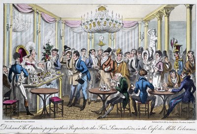 Café des Milles columns - in "Life in Paris" de David Carey, Londres de George Cruikshank