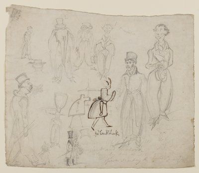 Estudos de personagem (lápis, caneta e tinta no papel) de George Cruikshank