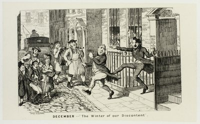 dezembro - "O inverno do Nosso Descontentamento" das Gravuras em Aço de George Cruikshank para The Comic Almanacks: 1835-1853 de George Cruikshank